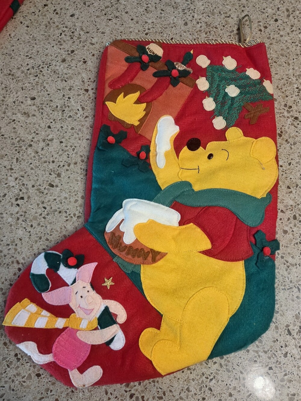 Disney Vintage Winnie the Pooh Stocking and Holder.